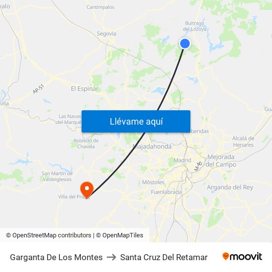 Garganta De Los Montes to Santa Cruz Del Retamar map