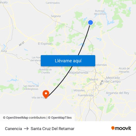 Canencia to Santa Cruz Del Retamar map