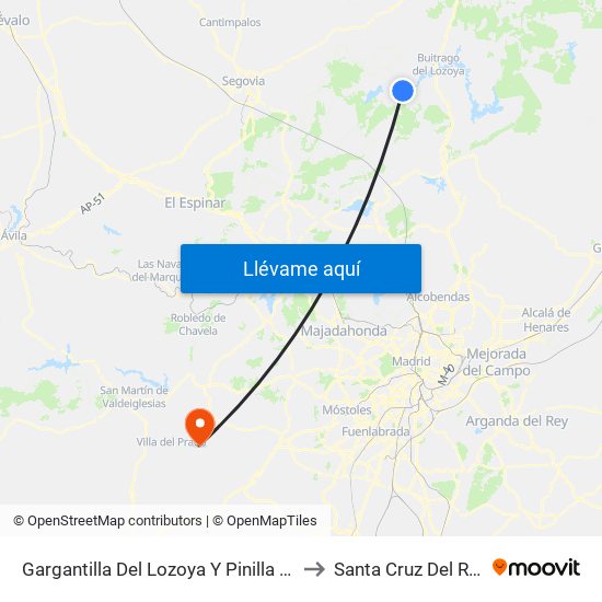 Gargantilla Del Lozoya Y Pinilla De Buitrago to Santa Cruz Del Retamar map