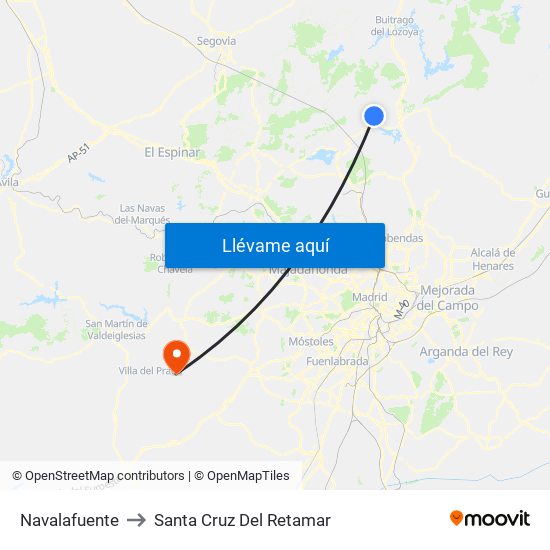 Navalafuente to Santa Cruz Del Retamar map