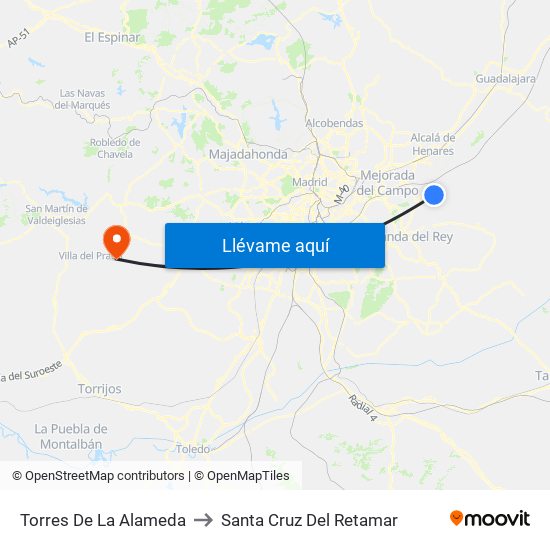 Torres De La Alameda to Santa Cruz Del Retamar map