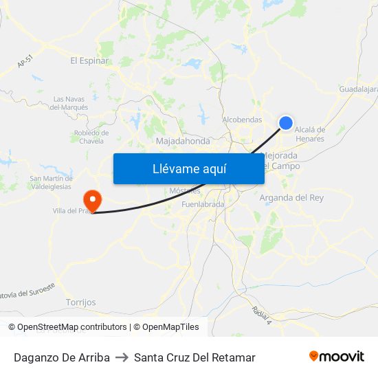 Daganzo De Arriba to Santa Cruz Del Retamar map