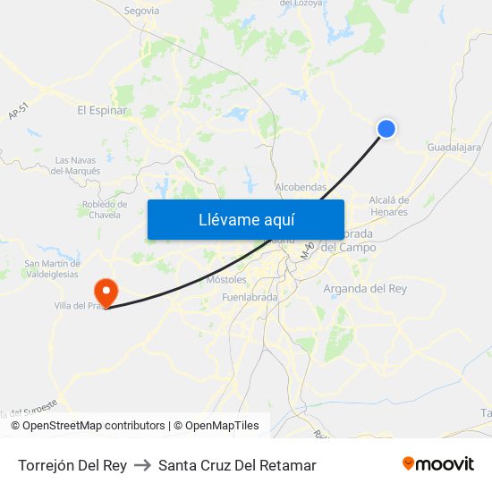 Torrejón Del Rey to Santa Cruz Del Retamar map
