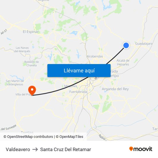 Valdeavero to Santa Cruz Del Retamar map