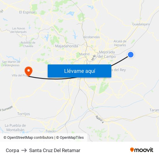 Corpa to Santa Cruz Del Retamar map