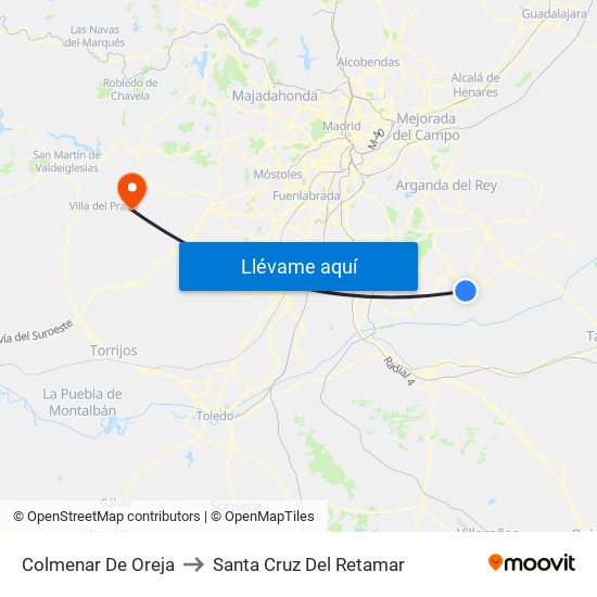 Colmenar De Oreja to Santa Cruz Del Retamar map