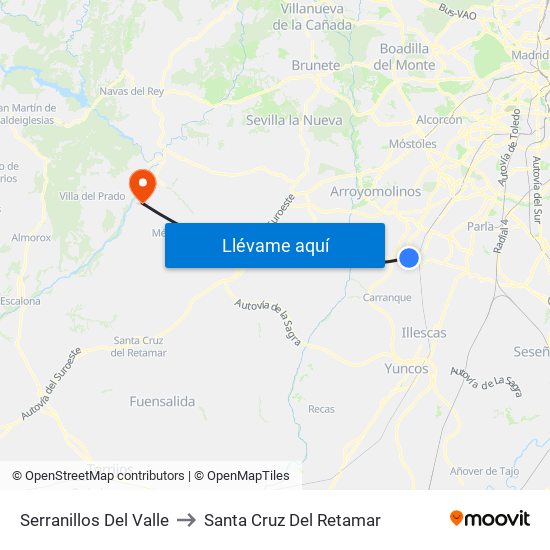 Serranillos Del Valle to Santa Cruz Del Retamar map