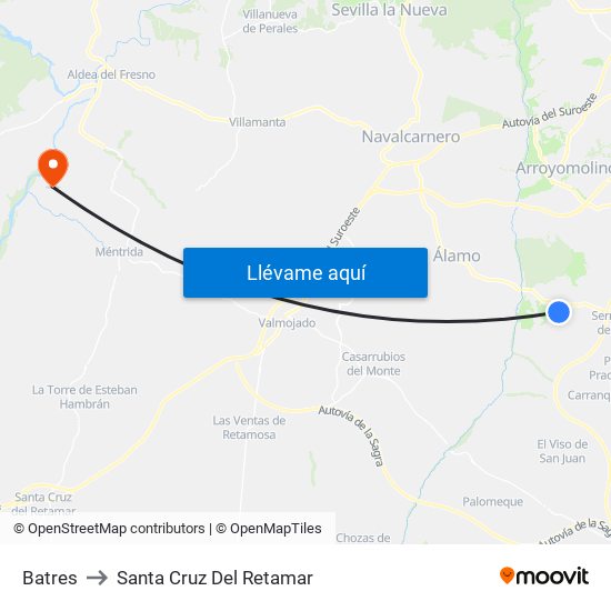 Batres to Santa Cruz Del Retamar map