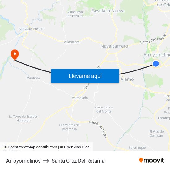 Arroyomolinos to Santa Cruz Del Retamar map