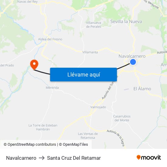 Navalcarnero to Santa Cruz Del Retamar map