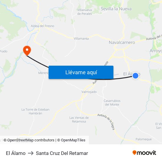 El Álamo to Santa Cruz Del Retamar map