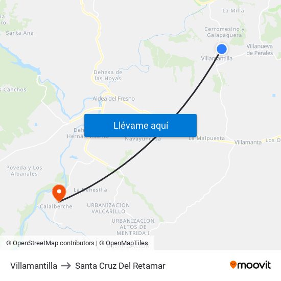 Villamantilla to Santa Cruz Del Retamar map