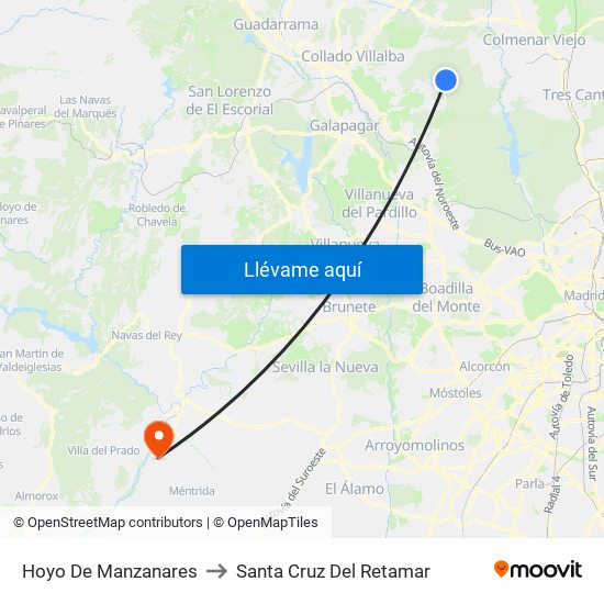 Hoyo De Manzanares to Santa Cruz Del Retamar map