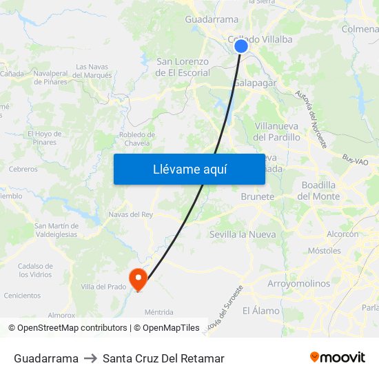 Guadarrama to Santa Cruz Del Retamar map