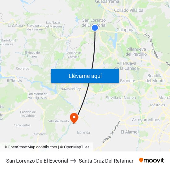 San Lorenzo De El Escorial to Santa Cruz Del Retamar map