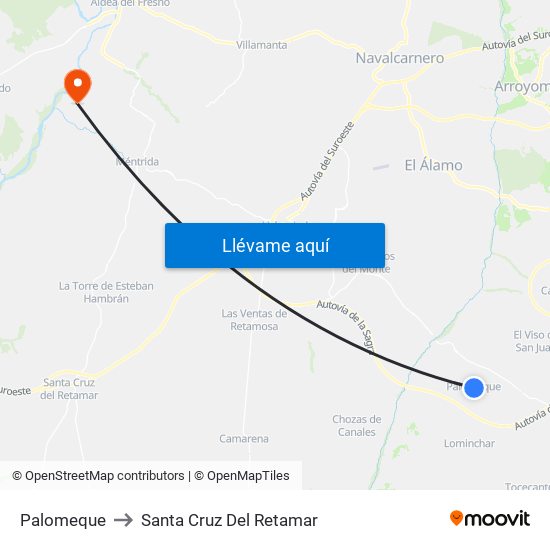 Palomeque to Santa Cruz Del Retamar map