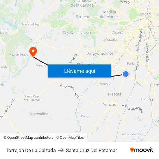 Torrejón De La Calzada to Santa Cruz Del Retamar map