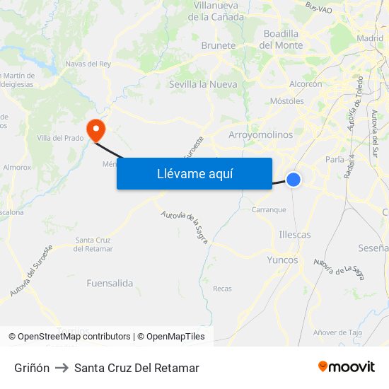 Griñón to Santa Cruz Del Retamar map