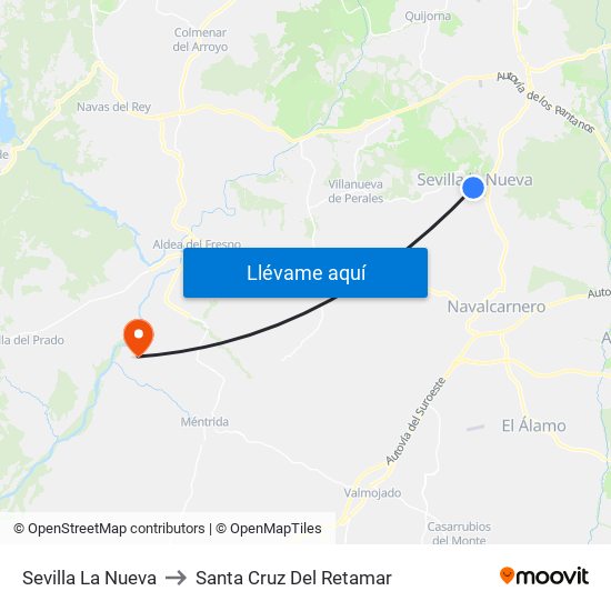 Sevilla La Nueva to Santa Cruz Del Retamar map