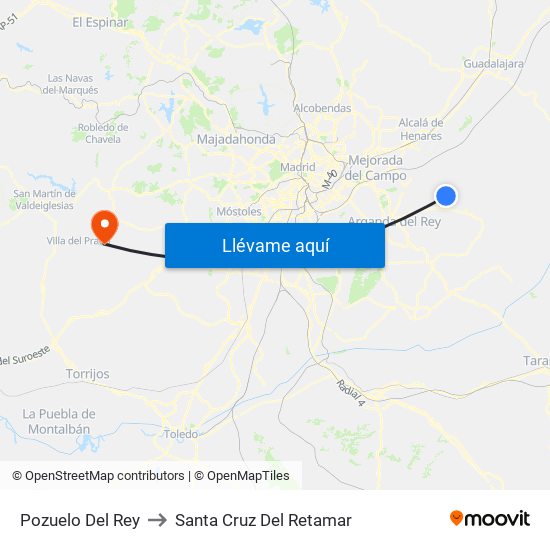 Pozuelo Del Rey to Santa Cruz Del Retamar map