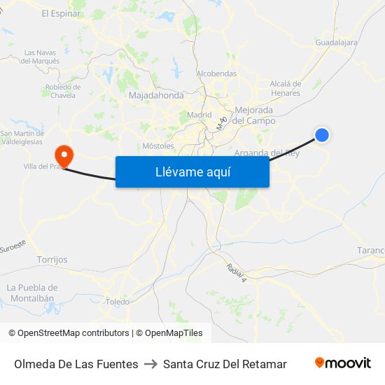 Olmeda De Las Fuentes to Santa Cruz Del Retamar map