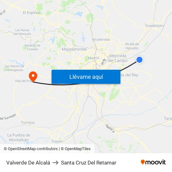 Valverde De Alcalá to Santa Cruz Del Retamar map