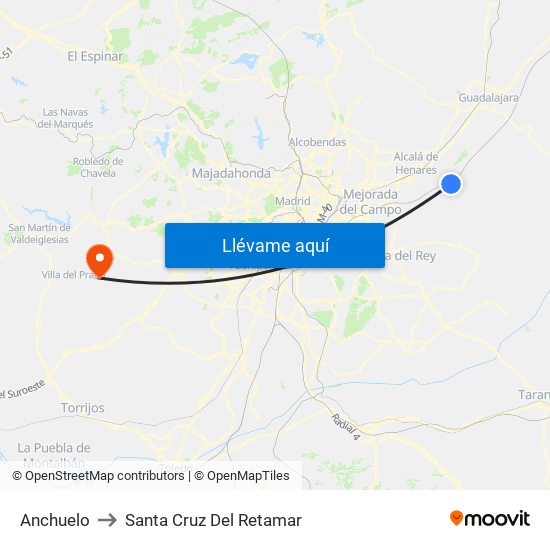 Anchuelo to Santa Cruz Del Retamar map