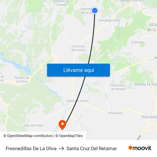 Fresnedillas De La Oliva to Santa Cruz Del Retamar map