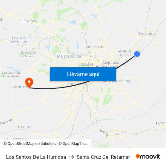 Los Santos De La Humosa to Santa Cruz Del Retamar map