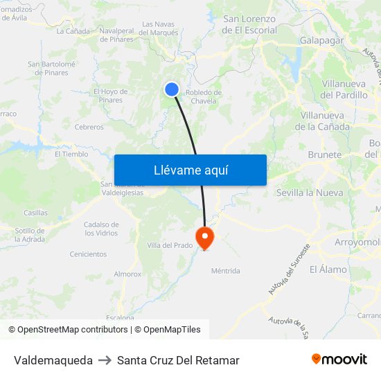 Valdemaqueda to Santa Cruz Del Retamar map