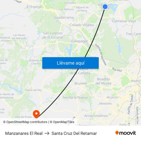 Manzanares El Real to Santa Cruz Del Retamar map