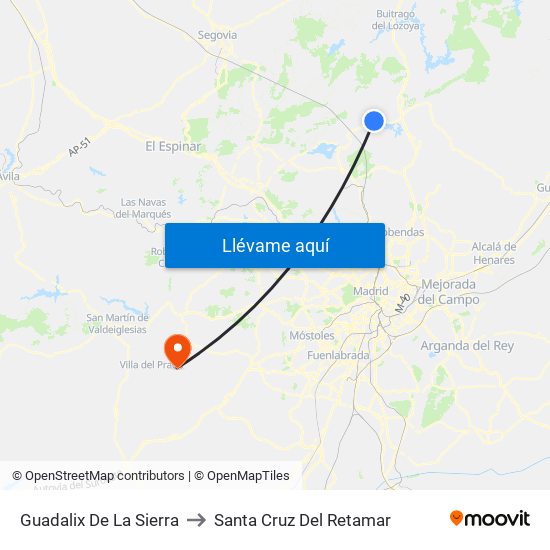Guadalix De La Sierra to Santa Cruz Del Retamar map