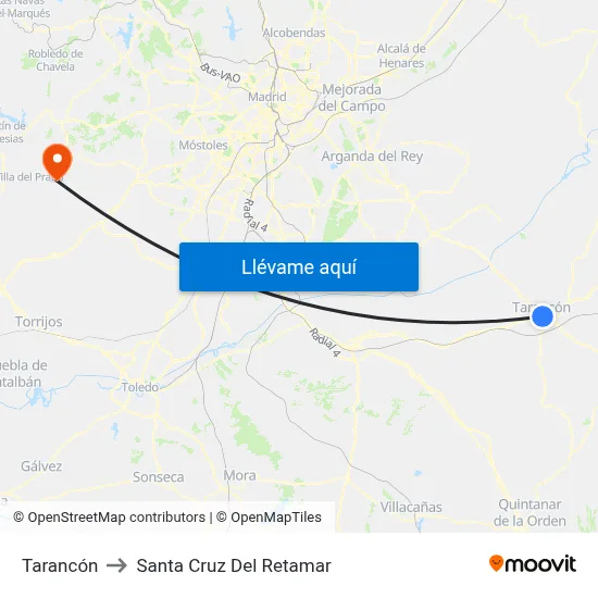 Tarancón to Santa Cruz Del Retamar map