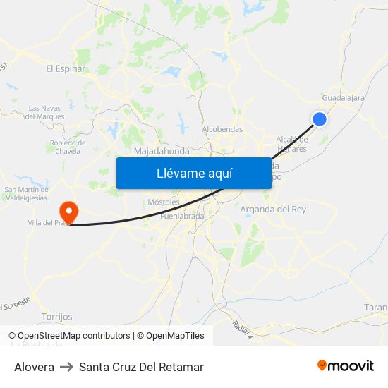Alovera to Santa Cruz Del Retamar map