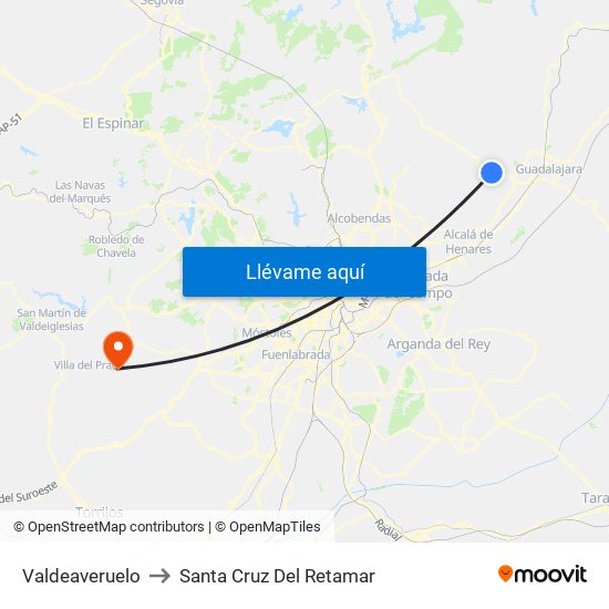 Valdeaveruelo to Santa Cruz Del Retamar map