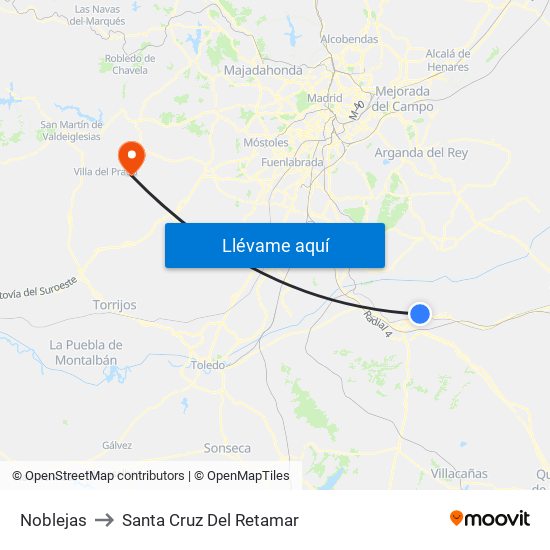 Noblejas to Santa Cruz Del Retamar map