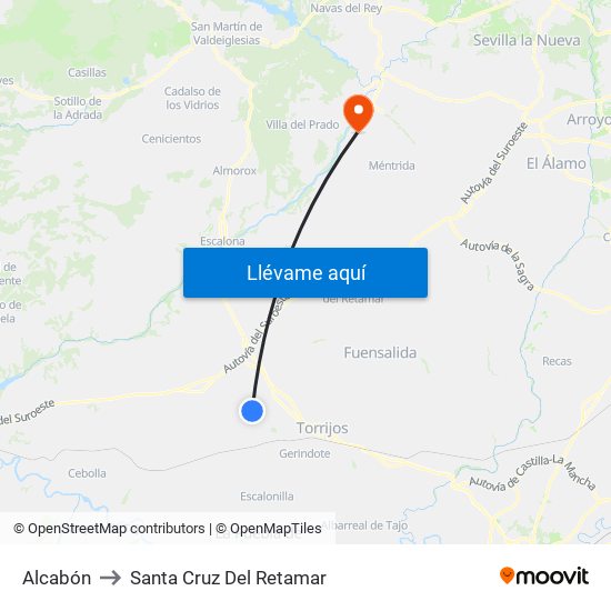 Alcabón to Santa Cruz Del Retamar map