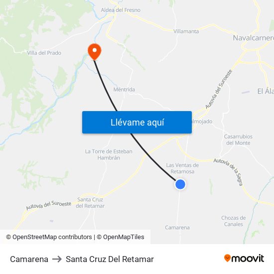 Camarena to Santa Cruz Del Retamar map
