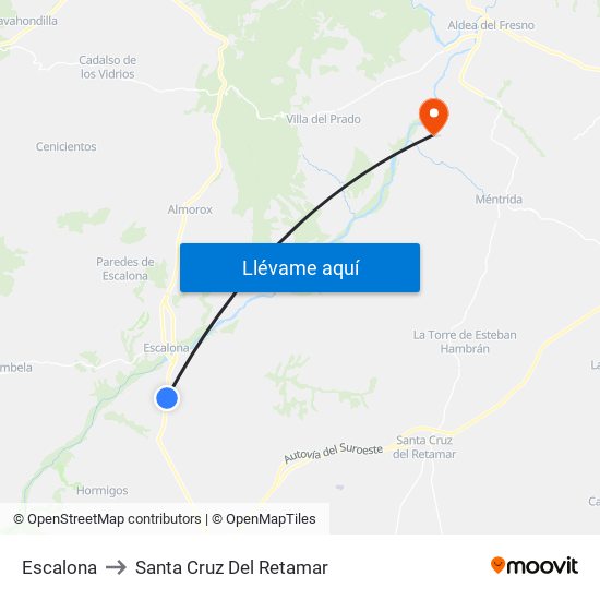 Escalona to Santa Cruz Del Retamar map