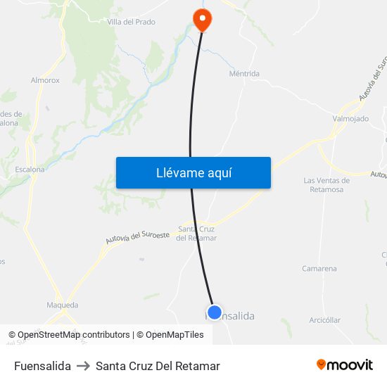 Fuensalida to Santa Cruz Del Retamar map