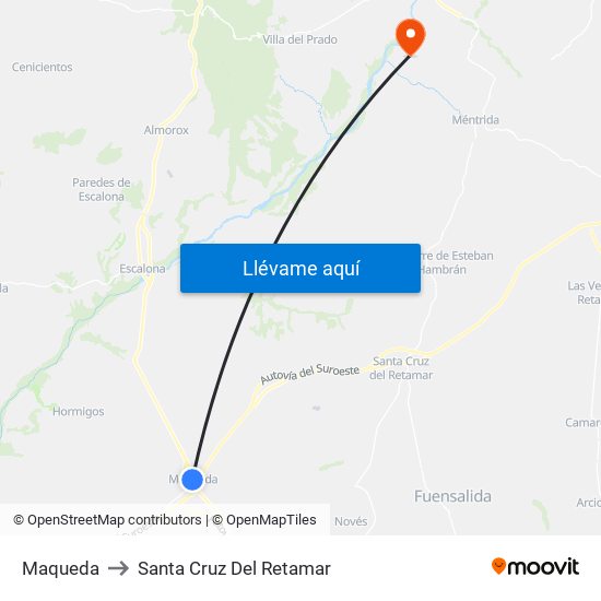 Maqueda to Santa Cruz Del Retamar map