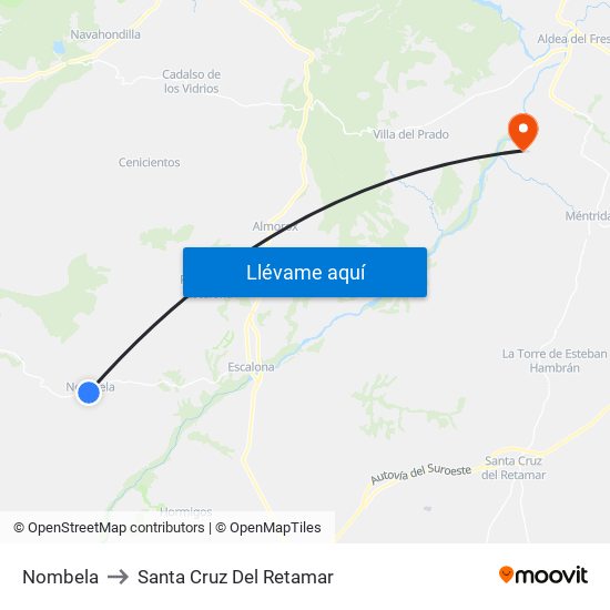 Nombela to Santa Cruz Del Retamar map