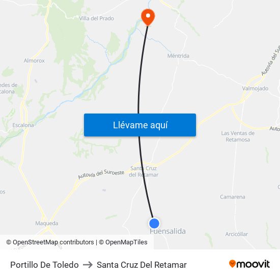 Portillo De Toledo to Santa Cruz Del Retamar map