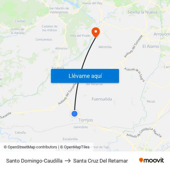 Santo Domingo-Caudilla to Santa Cruz Del Retamar map