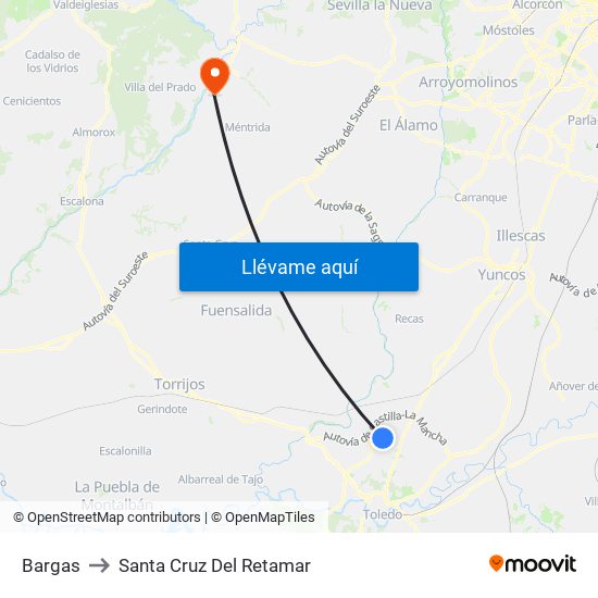 Bargas to Santa Cruz Del Retamar map