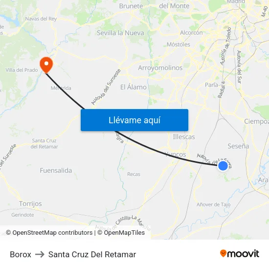 Borox to Santa Cruz Del Retamar map