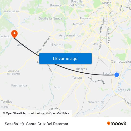 Seseña to Santa Cruz Del Retamar map