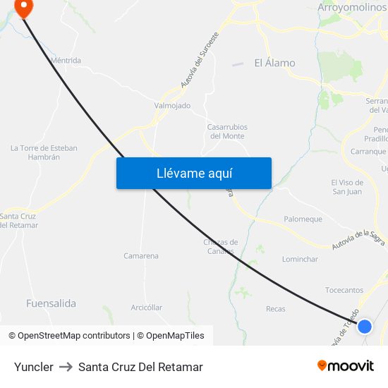 Yuncler to Santa Cruz Del Retamar map