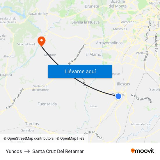 Yuncos to Santa Cruz Del Retamar map