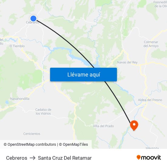 Cebreros to Santa Cruz Del Retamar map